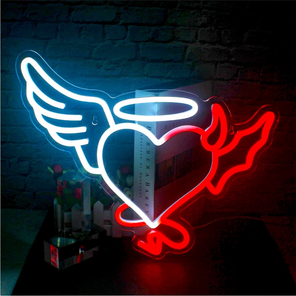 Angel/Devil Heart Trendy Sexy Neon Light LED Colorful Room Wall Dorm Party Decor - Picture 1 of 5